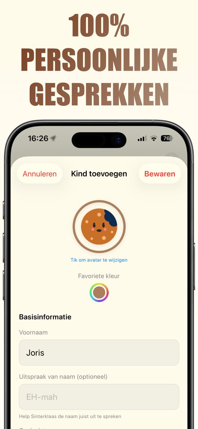 Maak kindprofiel aan voor Sinterklaas bellen